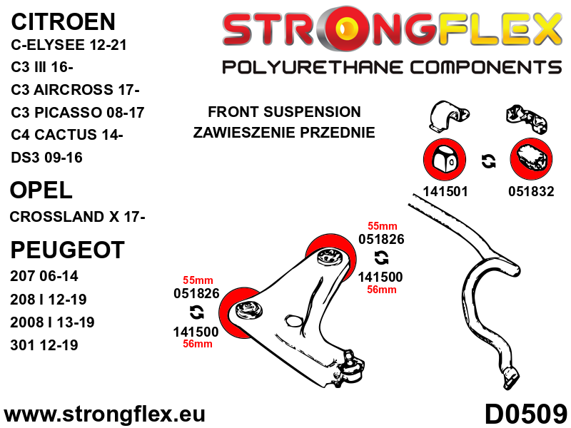 141500B: Front wishbone bush 56mm - Image 2