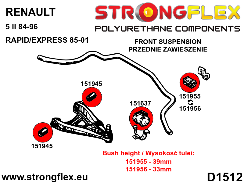 151955A: Front anti roll bar bush (39mm height) SPORT - Image 2